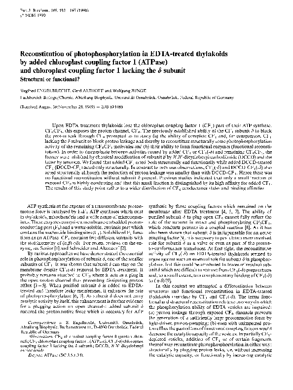 (PDF) Reconstitution of photophosphorylation in EDTAtreated thylakoids