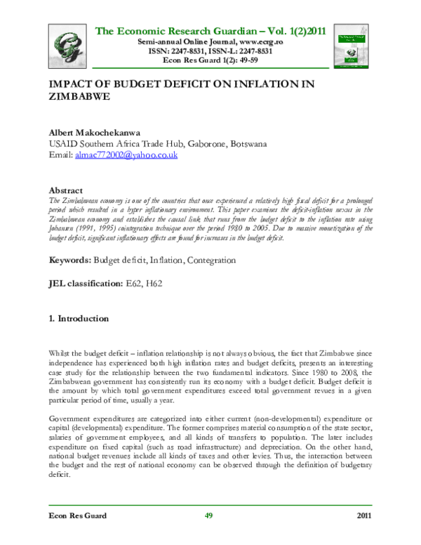 (PDF) Impact of Budget Deficit on Inflation in Zimbabwe