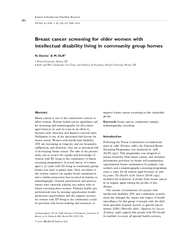 (PDF) Breast cancer screening for older women with intellectual ...