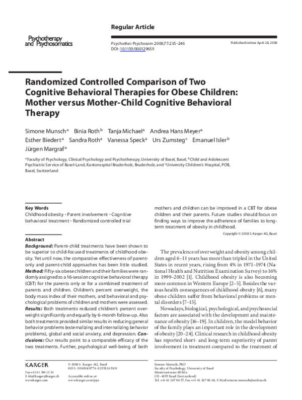 (PDF) Randomized Controlled Comparison of Two Cognitive Behavioral ...