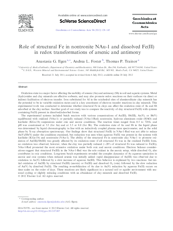 (PDF) Role of structural Fe in nontronite NAu-1 and dissolved Fe(II) in ...