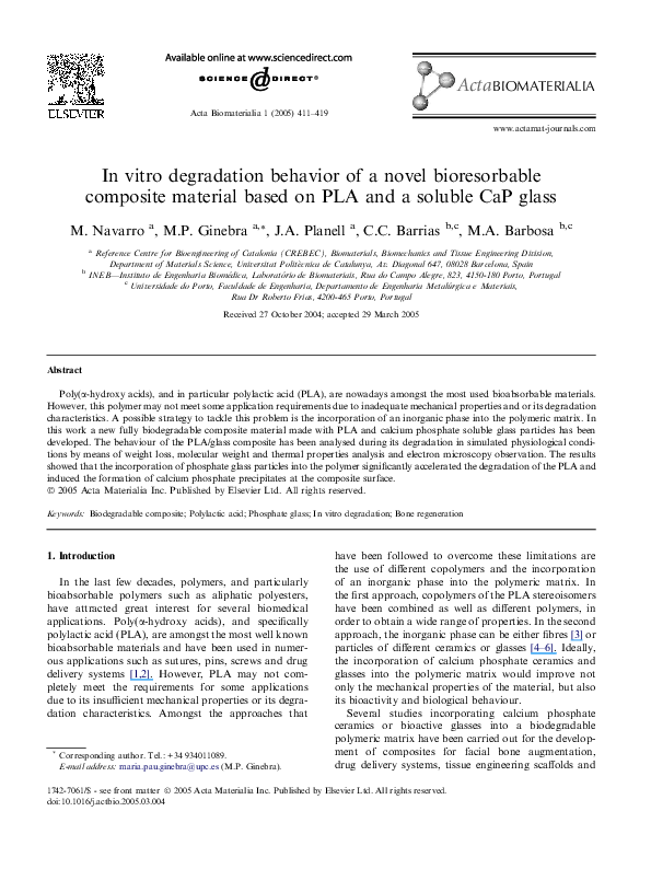 (PDF) In vitro degradation behavior of a novel bioresorbable composite ...