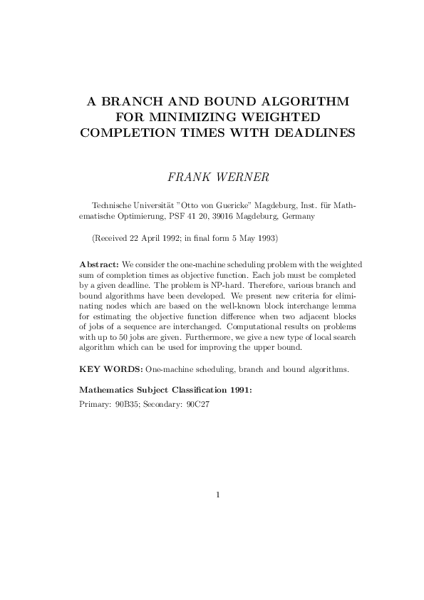 (PDF) A branch and bound algorithm for minimizing weighted completion ...