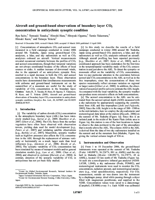 (PDF) Aircraft and ground-based observations of boundary layer CO 2 ...