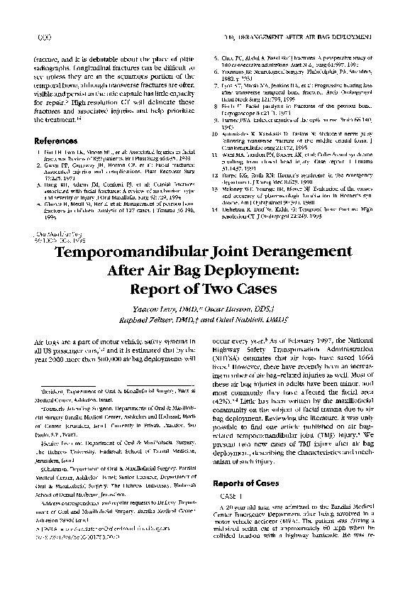 (PDF) Temporomandibular joint derangement after air bag deployment