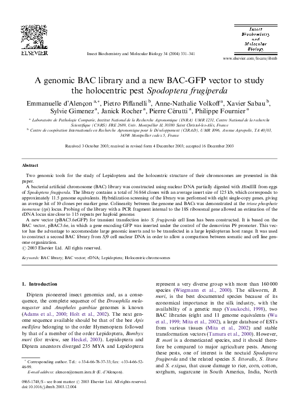 (PDF) A genomic BAC library and a new BAC-GFP vector to study the ...