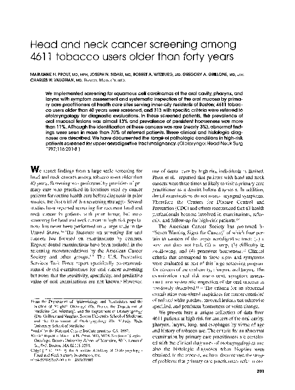 (PDF) Head and neck cancer screening among 4611 tobacco users older ...