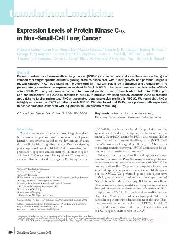 (PDF) Expression Levels of Protein Kinase C-α in Non–Small-Cell Lung Cancer