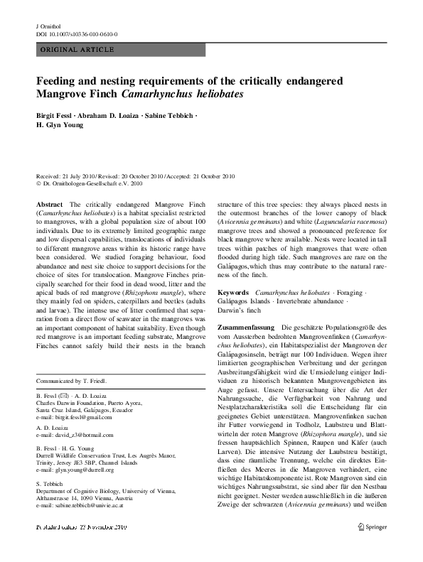 (PDF) Feeding and nesting requirements of the critically endangered