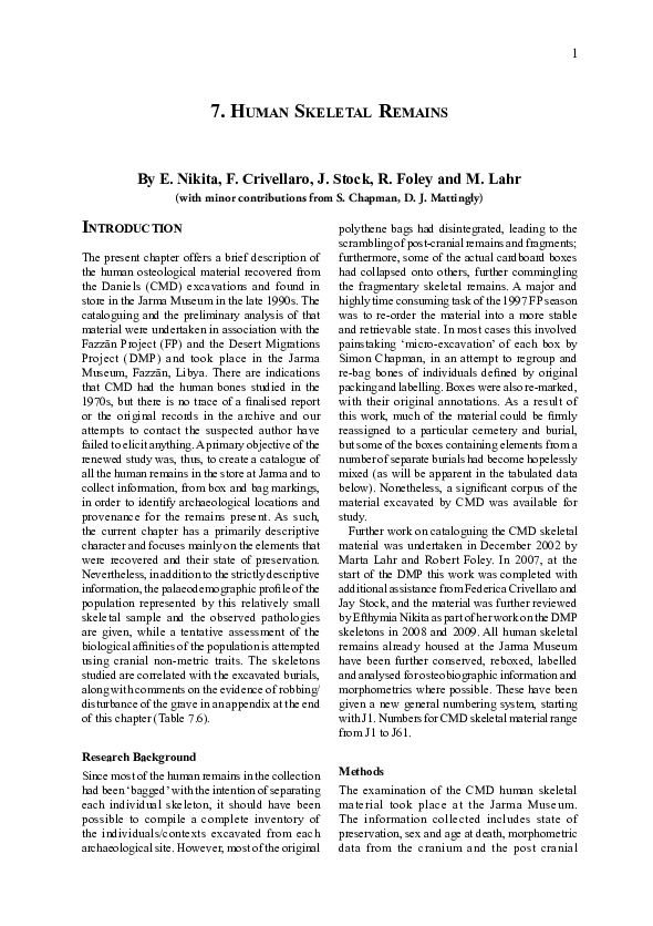 (PDF) Human Skeletal Remains J. Stock and Federica Crivellaro