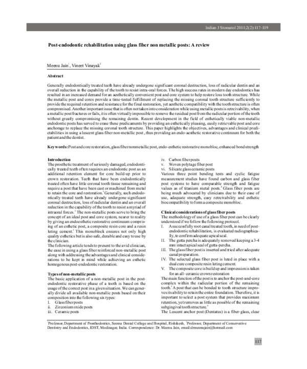 (PDF) Postendodontic rehabilitation using glass fiber non metallic