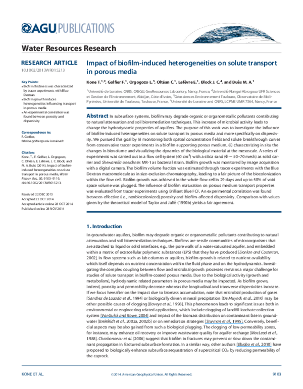 (PDF) Impact of biofilm-induced heterogeneities on solute transport in ...