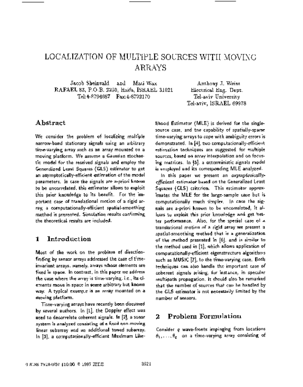 (PDF) Localization of multiple sources with moving arrays
