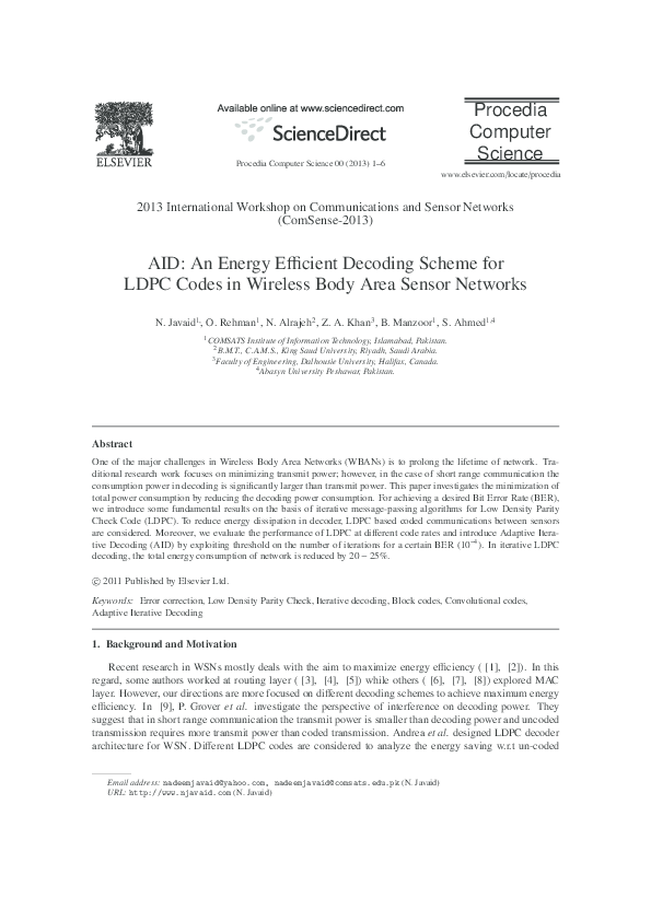 (PDF) AID: An Energy Efficient Decoding Scheme for LDPC Codes in ...