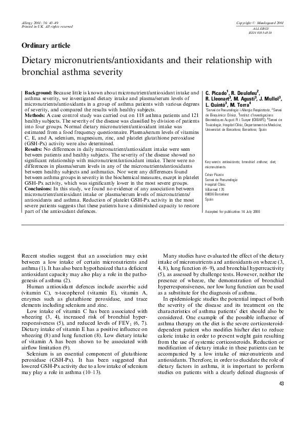 (PDF) Dietary micronutrients/antioxidants and their relationship with ...