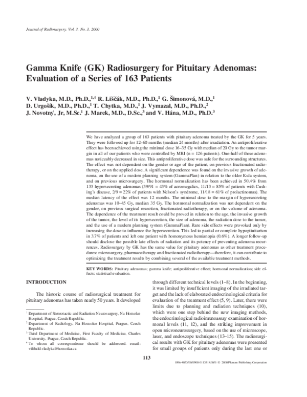 (PDF) Gamma Knife (GK) Radiosurgery for Pituitary Adenomas Evaluation