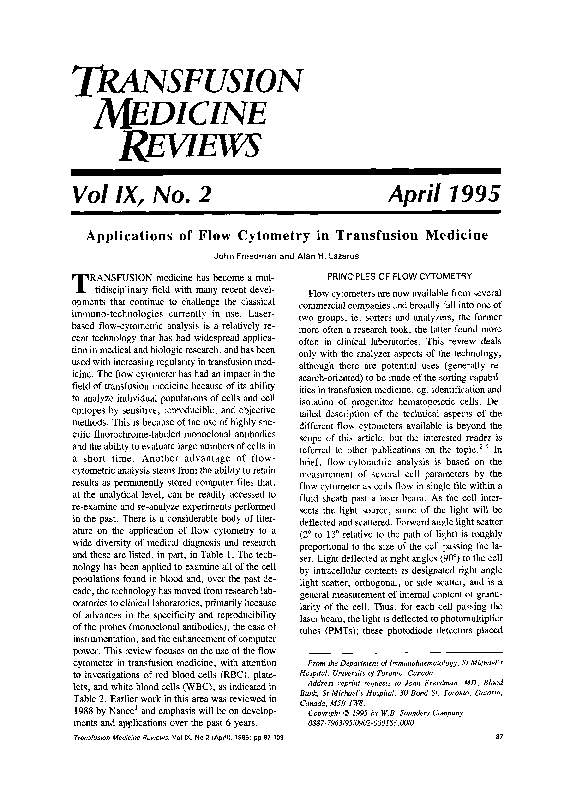  PDF Applications Of Flow Cytometry In Transfusion Medicine Alan 