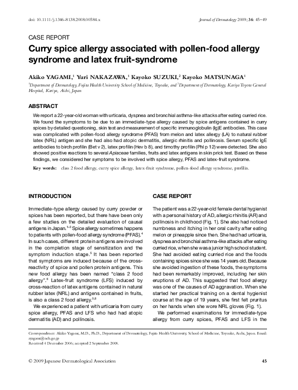 (PDF) Curry spice allergy associated with pollenfood allergy syndrome