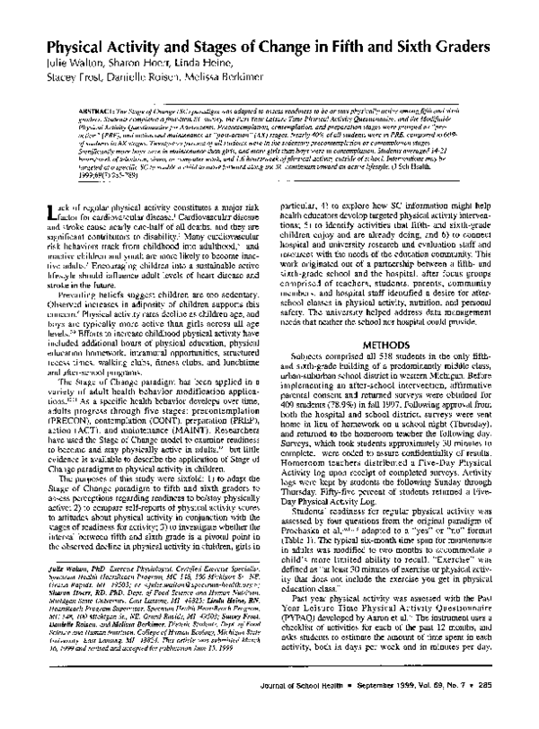(PDF) Physical Activity and Stages of Change in Fifth and Sixth Graders