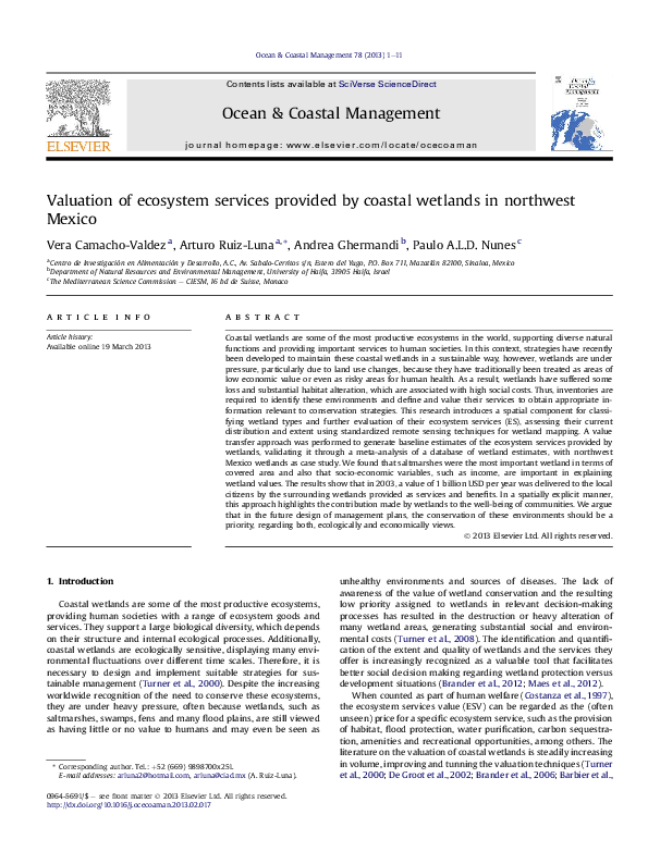 (PDF) Effects of Land Use Changes on the Ecosystem Service Values of a ...