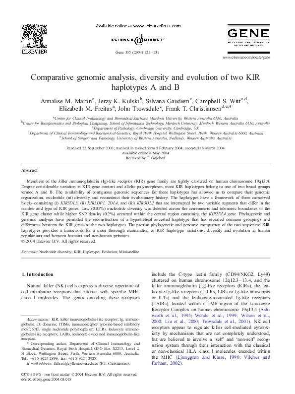 (PDF) Comparative genomic analysis, diversity and evolution of two KIR ...