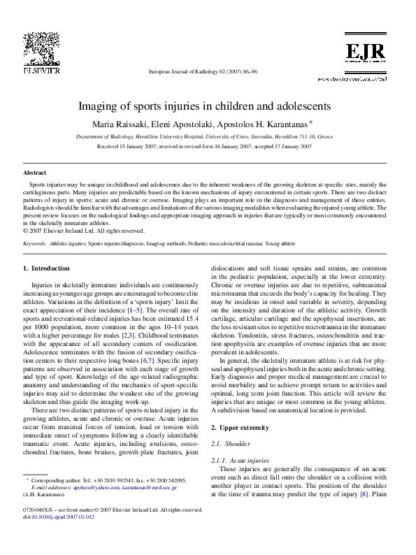 (PDF) Imaging of sports injuries in children and adolescents