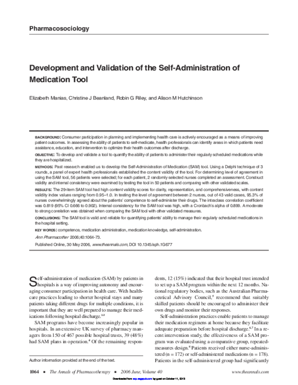 (PDF) Development and Validation of the Self-Administration of ...