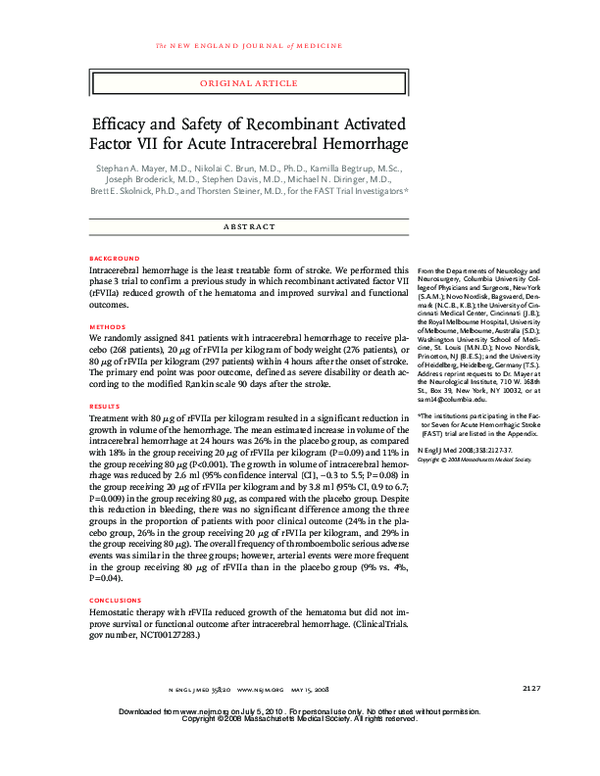 (PDF) Efficacy and Safety of Recombinant Activated Factor VII for Acute ...