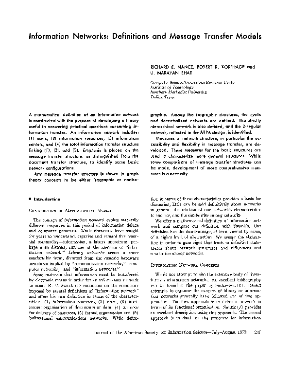 (PDF) Information networks: Definitions and message transfer models