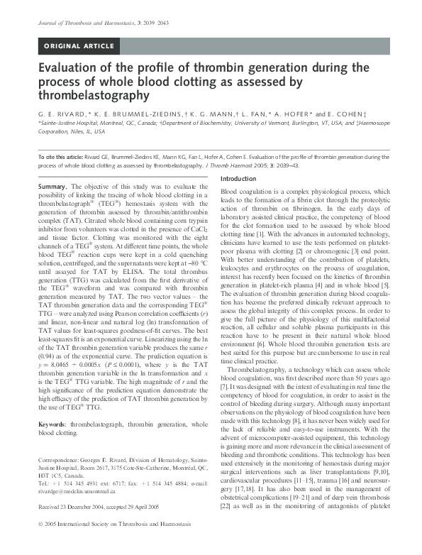 (PDF) Evaluation of the profile of thrombin generation during the ...