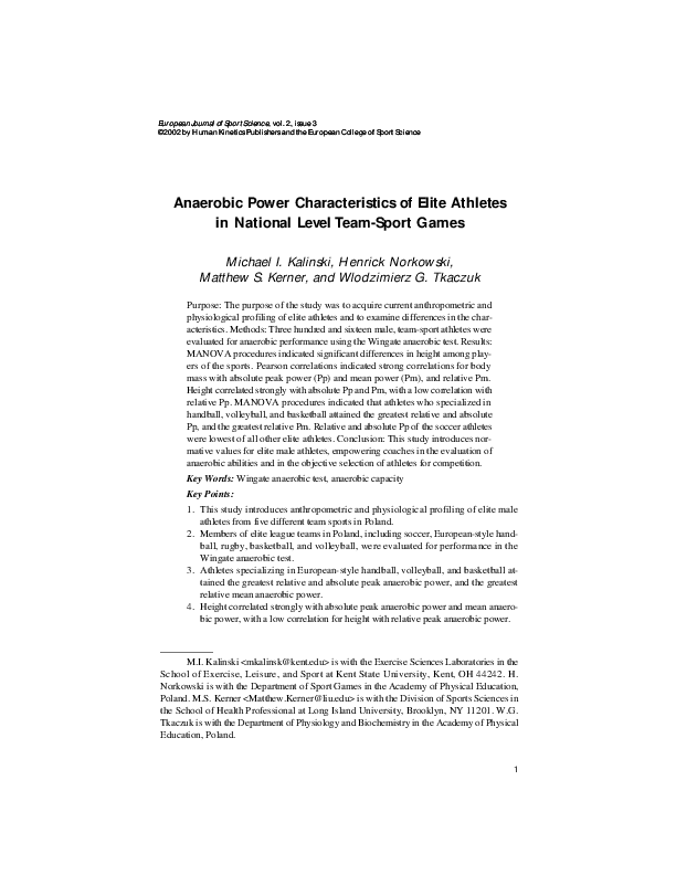 (PDF) Anaerobic power characteristics of elite athletes in national ...