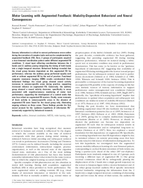 (PDF) Motor Learning with Augmented Feedback ModalityDependent