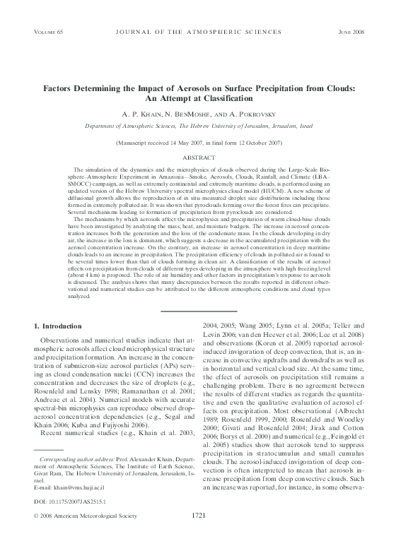 (PDF) Factors Determining the Impact of Aerosols on Surface ...