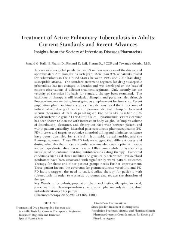 (PDF) Treatment of Active Pulmonary Tuberculosis in Adults: Current ...