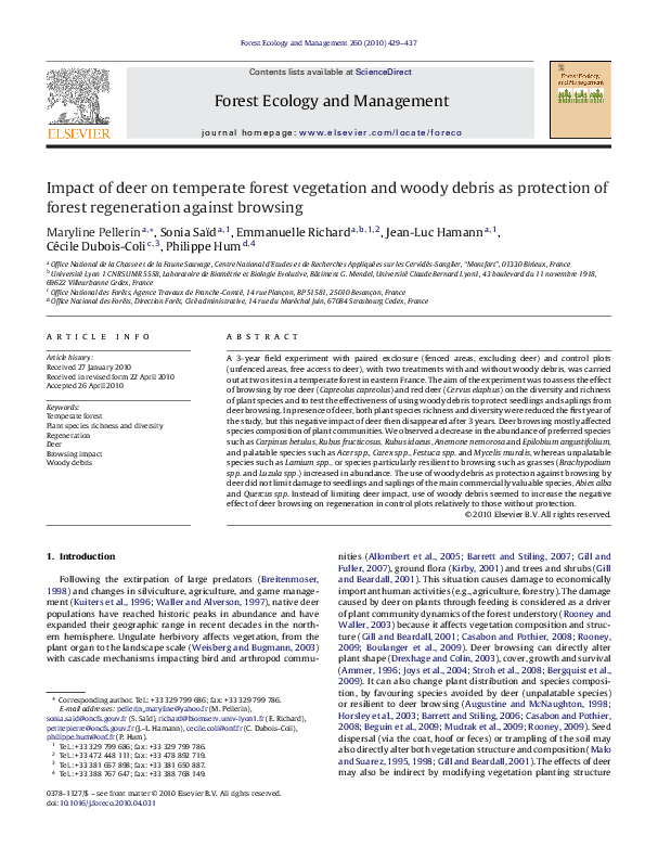 (PDF) Impact of deer on temperate forest vegetation and woody debris as ...