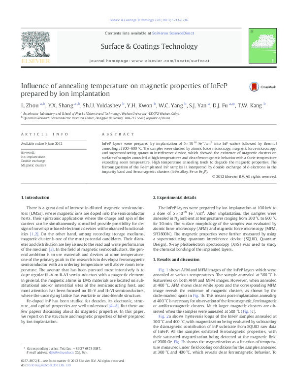 (PDF) Influence of annealing temperature on the magnetic and ...