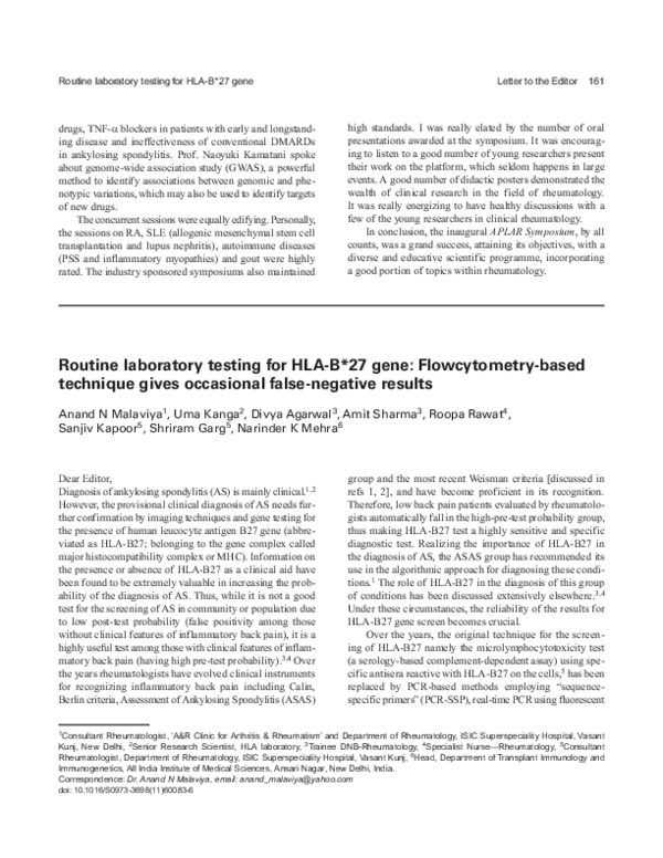 (PDF) Routine laboratory testing for HLA-B*27 gene: Flowcytometry-based ...