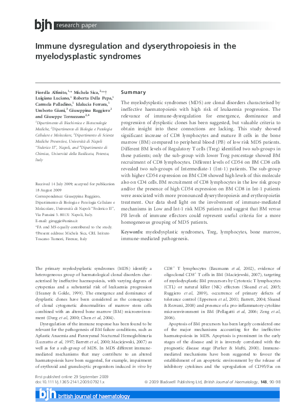 (PDF) Immune dysregulation and dyserythropoiesis in the myelodysplastic ...