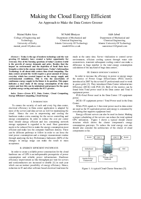 Making the Cloud Energy Efficient An Approach to Make the Data Centers ...