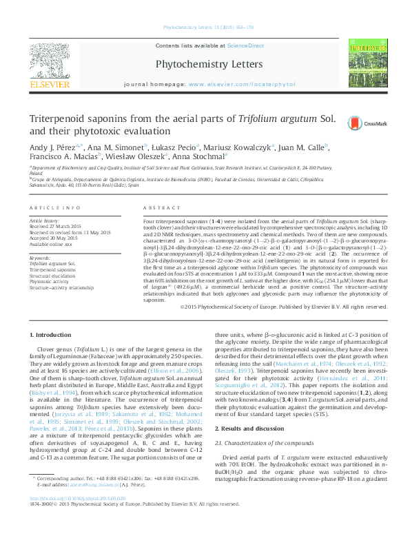 (PDF) Triterpenoid saponins from the aerial parts of Trifolium argutum ...