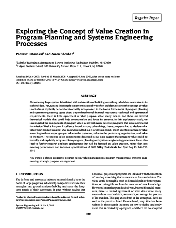 (PDF) Exploring the concept of value creation in program planning and ...