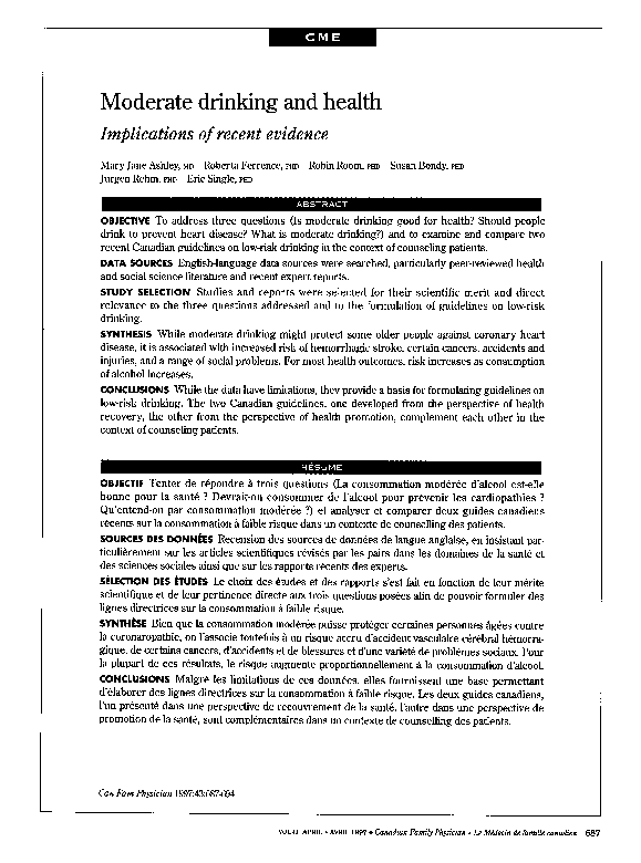 (PDF) Moderate drinking and health. Implications of recent evidence