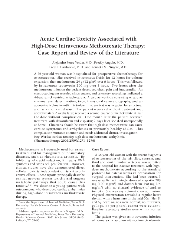 (PDF) Acute Cardiac Toxicity Associated with HighDose Intravenous