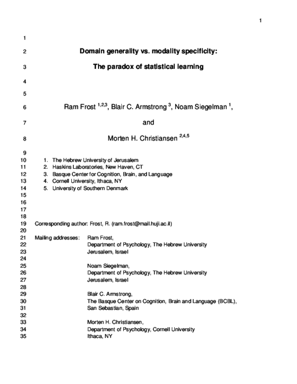 (PDF) Domain generality versus modality specificity: the paradox of ...