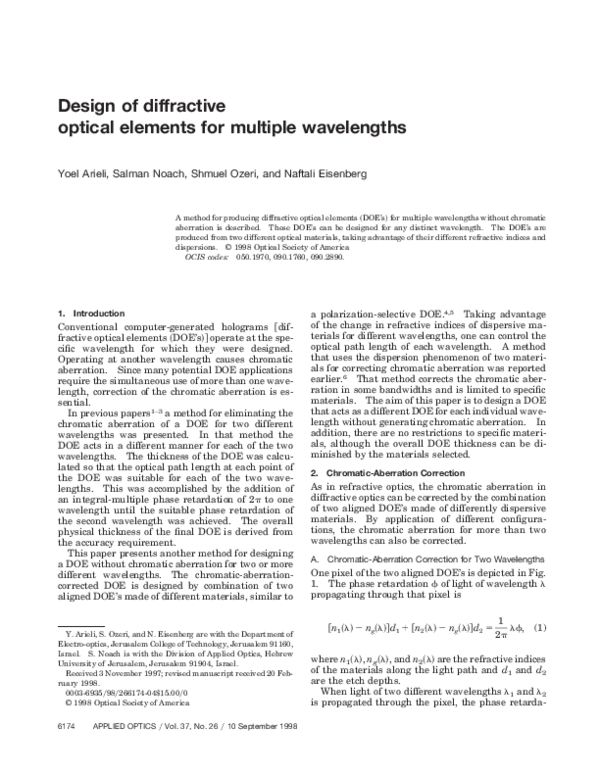 (PDF) Design of Diffractive Optical Elements for Multiple Wavelengths