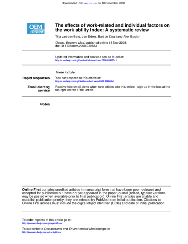 (PDF) The effects of work-related and individual factors on work ability