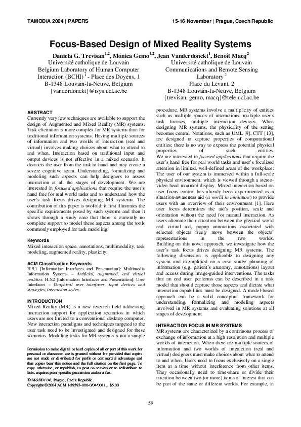 (PDF) Focus-based design of mixed reality systems | Monica Gemo and ...