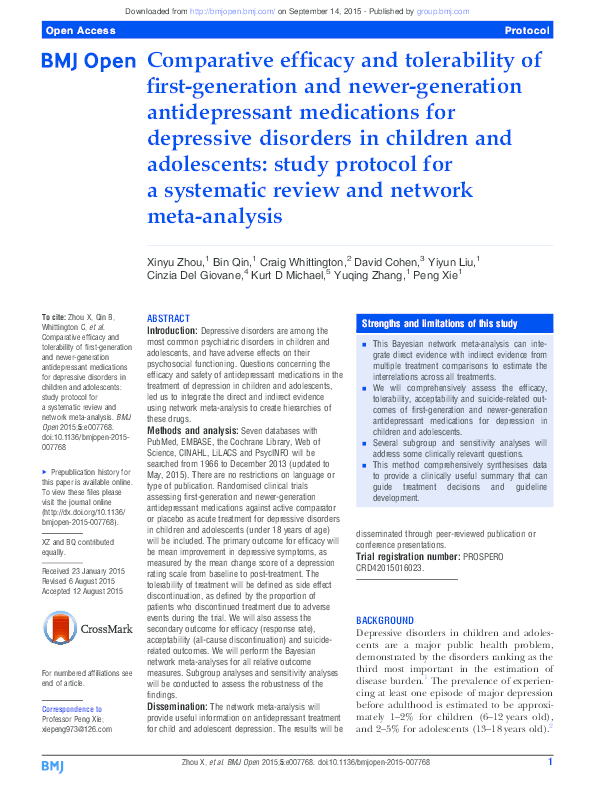 (PDF) Comparative efficacy and tolerability of first-generation and ...