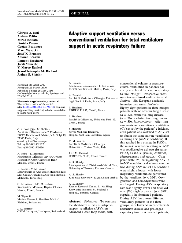 (PDF) Adaptive support ventilation versus conventional ventilation for ...
