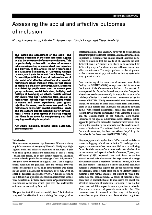 (PDF) Assessing the social and affective outcomes of inclusion